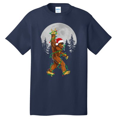 Bigfoot Santa Christmas Tree Lights Funny Xmas Sasquatch Tall T-Shirt