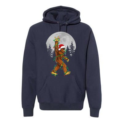 Bigfoot Santa Christmas Tree Lights Funny Xmas Sasquatch Premium Hoodie