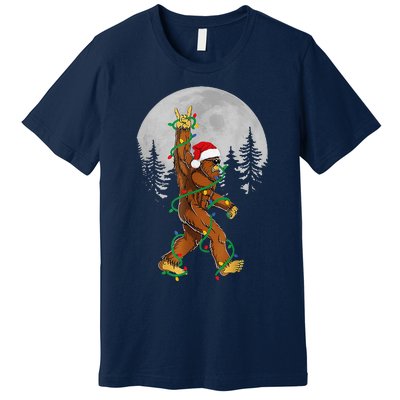 Bigfoot Santa Christmas Tree Lights Funny Xmas Sasquatch Premium T-Shirt