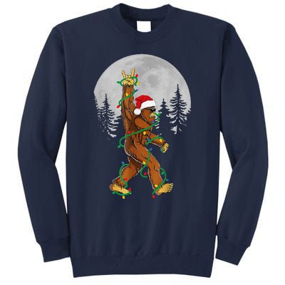 Bigfoot Santa Christmas Tree Lights Funny Xmas Sasquatch Tall Sweatshirt