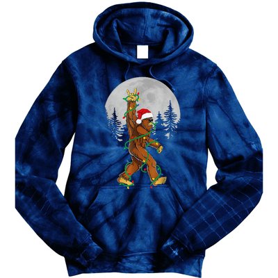 Bigfoot Santa Christmas Tree Lights Funny Xmas Sasquatch Tie Dye Hoodie