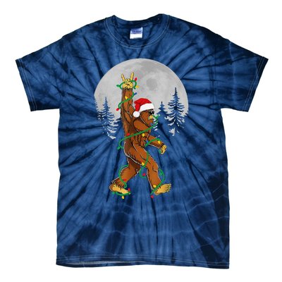 Bigfoot Santa Christmas Tree Lights Funny Xmas Sasquatch Tie-Dye T-Shirt