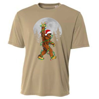 Bigfoot Santa Christmas Tree Lights Funny Xmas Sasquatch Cooling Performance Crew T-Shirt