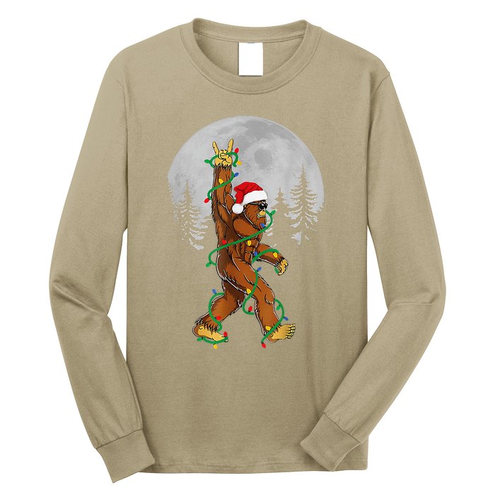 Bigfoot Santa Christmas Tree Lights Funny Xmas Sasquatch Long Sleeve Shirt