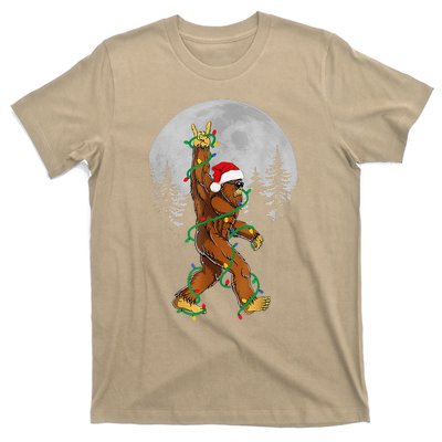 Bigfoot Santa Christmas Tree Lights Funny Xmas Sasquatch T-Shirt