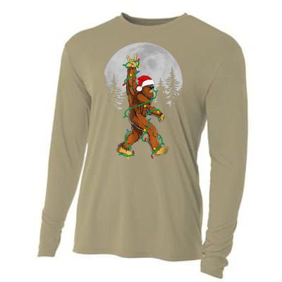 Bigfoot Santa Christmas Tree Lights Funny Xmas Sasquatch Cooling Performance Long Sleeve Crew