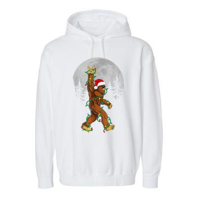 Bigfoot Santa Christmas Tree Lights Funny Xmas Sasquatch Garment-Dyed Fleece Hoodie