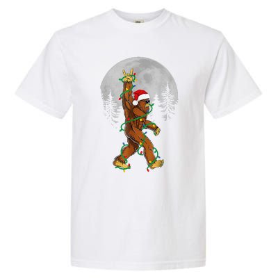 Bigfoot Santa Christmas Tree Lights Funny Xmas Sasquatch Garment-Dyed Heavyweight T-Shirt