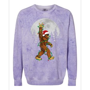 Bigfoot Santa Christmas Tree Lights Funny Xmas Sasquatch Colorblast Crewneck Sweatshirt