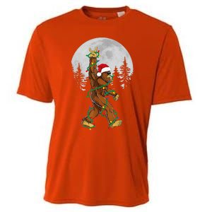 Bigfoot Santa Christmas Tree Lights Funny Xmas Sasquatch Cooling Performance Crew T-Shirt