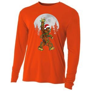 Bigfoot Santa Christmas Tree Lights Funny Xmas Sasquatch Cooling Performance Long Sleeve Crew