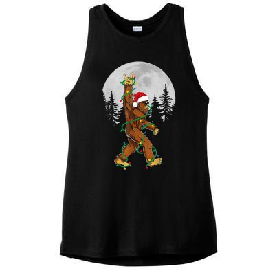 Bigfoot Santa Christmas Tree Lights Funny Xmas Sasquatch Ladies PosiCharge Tri-Blend Wicking Tank