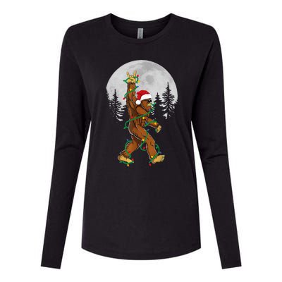 Bigfoot Santa Christmas Tree Lights Funny Xmas Sasquatch Womens Cotton Relaxed Long Sleeve T-Shirt