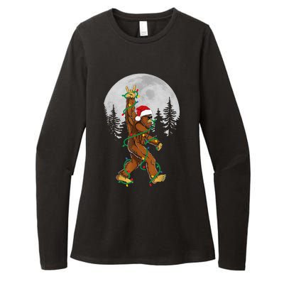 Bigfoot Santa Christmas Tree Lights Funny Xmas Sasquatch Womens CVC Long Sleeve Shirt