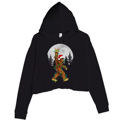 Bigfoot Santa Christmas Tree Lights Funny Xmas Sasquatch Crop Fleece Hoodie