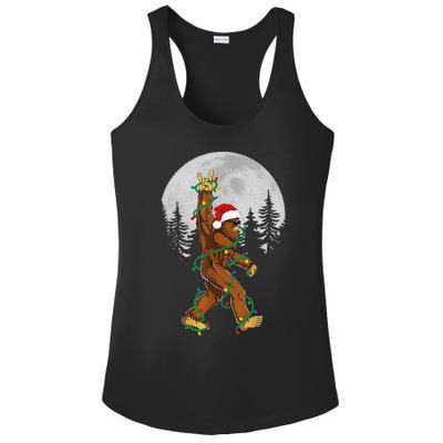 Bigfoot Santa Christmas Tree Lights Funny Xmas Sasquatch Ladies PosiCharge Competitor Racerback Tank