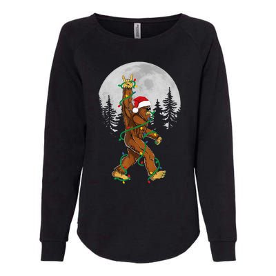 Bigfoot Santa Christmas Tree Lights Funny Xmas Sasquatch Womens California Wash Sweatshirt