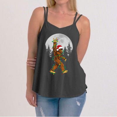 Bigfoot Santa Christmas Tree Lights Funny Xmas Sasquatch Women's Strappy Tank