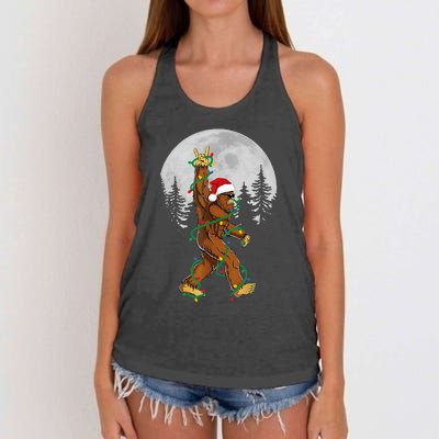 Bigfoot Santa Christmas Tree Lights Funny Xmas Sasquatch Women's Knotted Racerback Tank