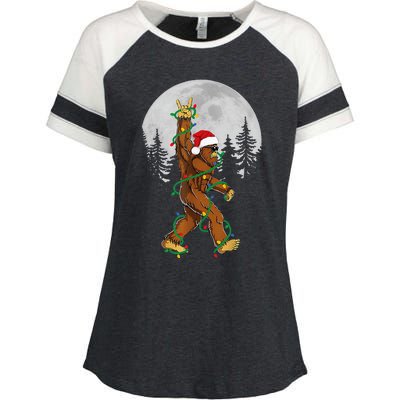 Bigfoot Santa Christmas Tree Lights Funny Xmas Sasquatch Enza Ladies Jersey Colorblock Tee