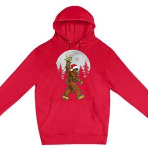 Bigfoot Santa Christmas Tree Lights Funny Xmas Sasquatch Premium Pullover Hoodie