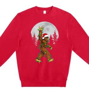 Bigfoot Santa Christmas Tree Lights Funny Xmas Sasquatch Premium Crewneck Sweatshirt