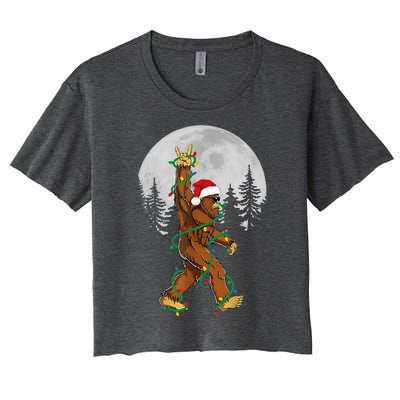 Bigfoot Santa Christmas Tree Lights Funny Xmas Sasquatch Women's Crop Top Tee