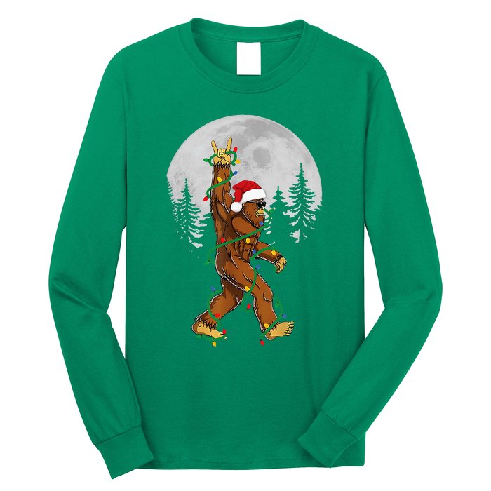 Bigfoot Santa Christmas Tree Lights Funny Xmas Sasquatch Long Sleeve Shirt