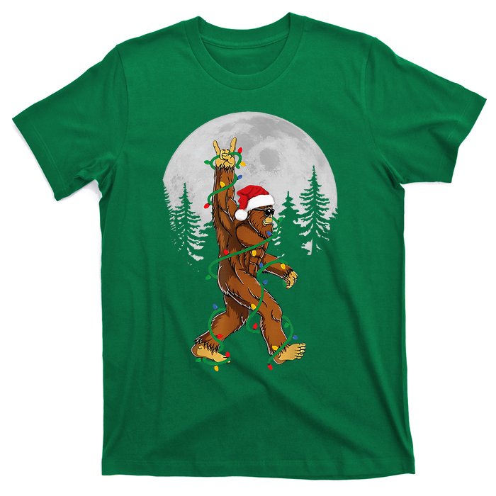 Bigfoot Santa Christmas Tree Lights Funny Xmas Sasquatch T-Shirt