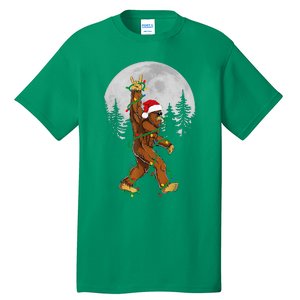 Bigfoot Santa Christmas Tree Lights Funny Xmas Sasquatch Tall T-Shirt