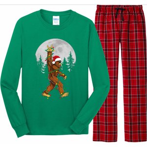 Bigfoot Santa Christmas Tree Lights Funny Xmas Sasquatch Long Sleeve Pajama Set