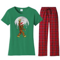 Bigfoot Santa Christmas Tree Lights Funny Xmas Sasquatch Women's Flannel Pajama Set