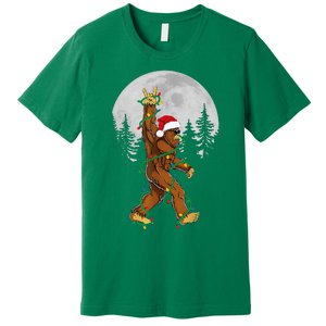 Bigfoot Santa Christmas Tree Lights Funny Xmas Sasquatch Premium T-Shirt