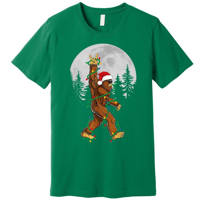 Bigfoot Santa Christmas Tree Lights Funny Xmas Sasquatch Premium T-Shirt