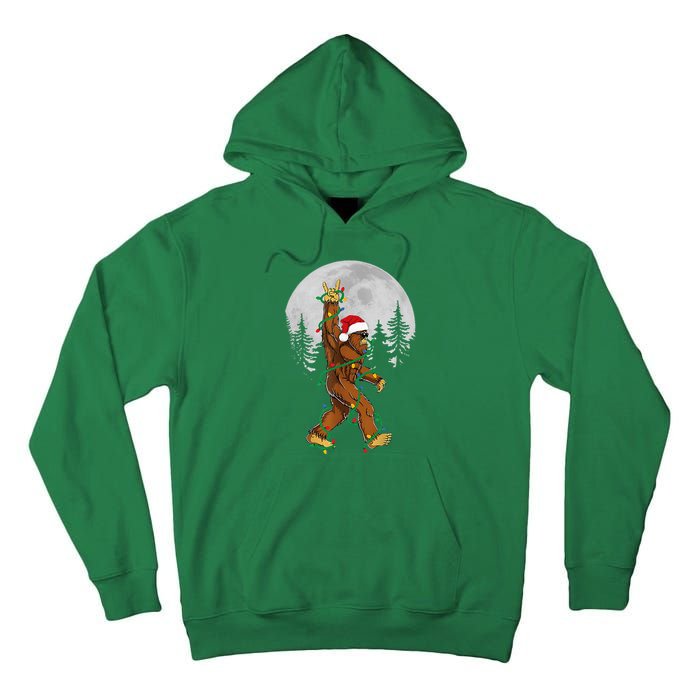 Bigfoot Santa Christmas Tree Lights Funny Xmas Sasquatch Tall Hoodie