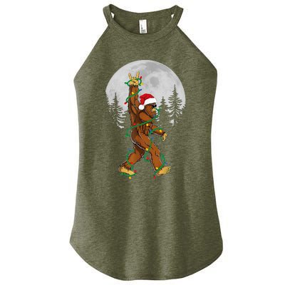 Bigfoot Santa Christmas Tree Lights Funny Xmas Sasquatch Women's Perfect Tri Rocker Tank