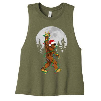 Bigfoot Santa Christmas Tree Lights Funny Xmas Sasquatch Women's Racerback Cropped Tank