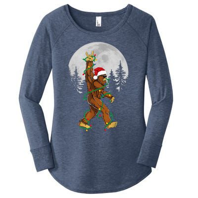 Bigfoot Santa Christmas Tree Lights Funny Xmas Sasquatch Women's Perfect Tri Tunic Long Sleeve Shirt