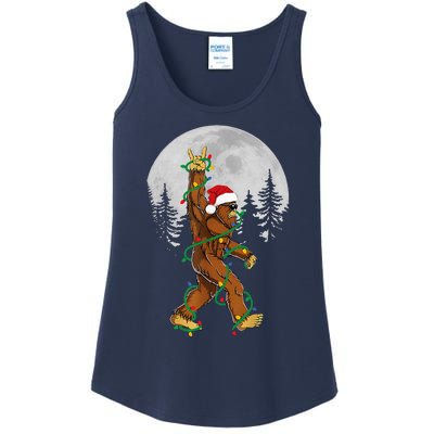 Bigfoot Santa Christmas Tree Lights Funny Xmas Sasquatch Ladies Essential Tank