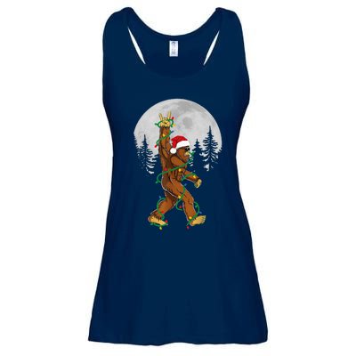 Bigfoot Santa Christmas Tree Lights Funny Xmas Sasquatch Ladies Essential Flowy Tank