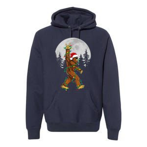 Bigfoot Santa Christmas Tree Lights Funny Xmas Sasquatch Premium Hoodie