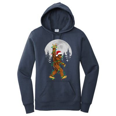 Bigfoot Santa Christmas Tree Lights Funny Xmas Sasquatch Women's Pullover Hoodie