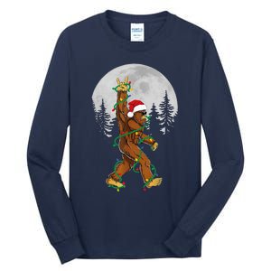 Bigfoot Santa Christmas Tree Lights Funny Xmas Sasquatch Tall Long Sleeve T-Shirt