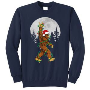 Bigfoot Santa Christmas Tree Lights Funny Xmas Sasquatch Tall Sweatshirt