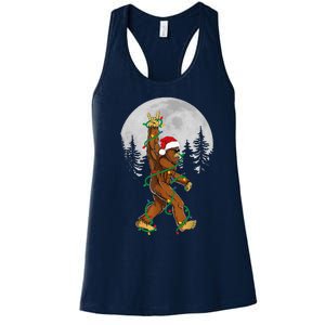 Bigfoot Santa Christmas Tree Lights Funny Xmas Sasquatch Women's Racerback Tank