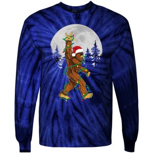 Bigfoot Santa Christmas Tree Lights Funny Xmas Sasquatch Tie-Dye Long Sleeve Shirt