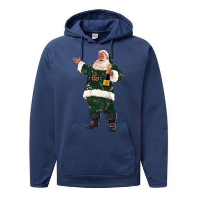 Boujee Santa Champagne Luxe Santa Funny Christmas Performance Fleece Hoodie