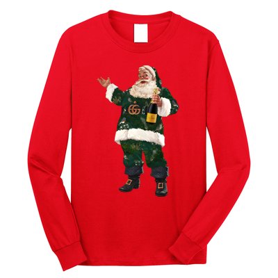 Boujee Santa Champagne Luxe Santa Funny Christmas Long Sleeve Shirt