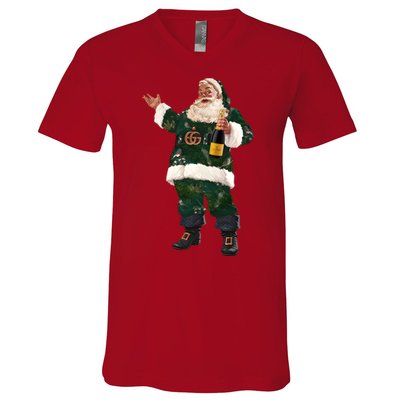 Boujee Santa Champagne Luxe Santa Funny Christmas V-Neck T-Shirt