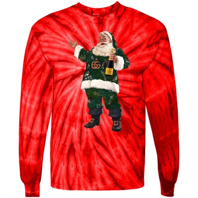 Boujee Santa Champagne Luxe Santa Funny Christmas Tie-Dye Long Sleeve Shirt